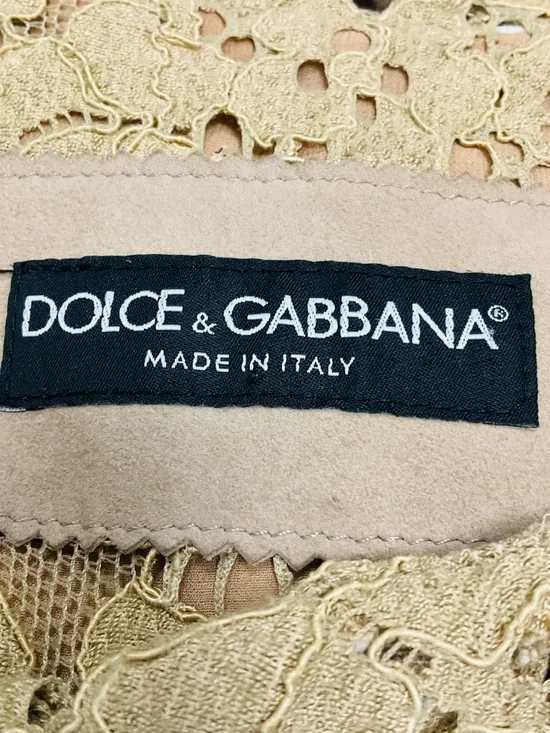 DOLCE & GABBANA TAN SUEDE GOATSKIN JACKET WITH LACE TRIM - Picture 4 of 5